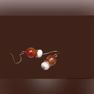 Agate Howlite Copper Dangle Bead Earrings Handcrafted by Sandy Robinson Jewelry